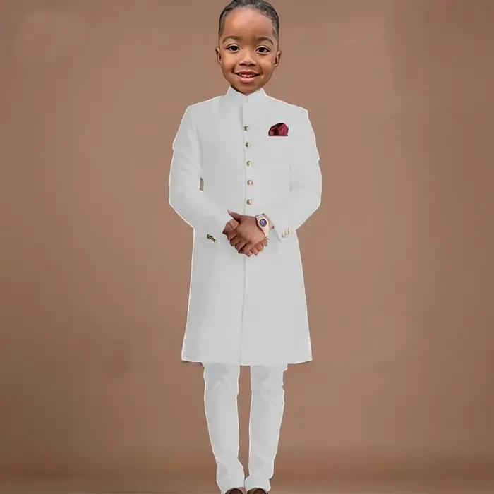 Costumes longs pour garçon, 2 pièces, veste formelle avec pantalon pour mariage, col montant, tenues