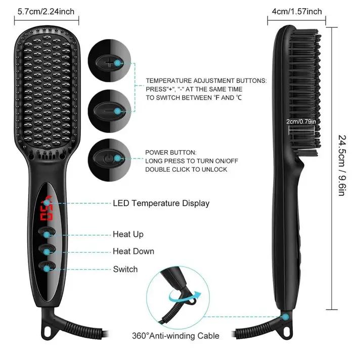 Brosse à cheveux en céramique, peigne chauffant, 230 ℃, Anti-brûlure, affichage Lcd, double tension,