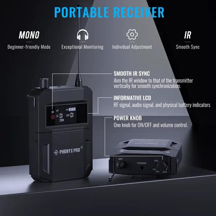 Phenyx pro PTM-33 Sans Fil Retour D'étape 4-Canal Mono In-Ear Moniteur Système avec T1 Monture pour