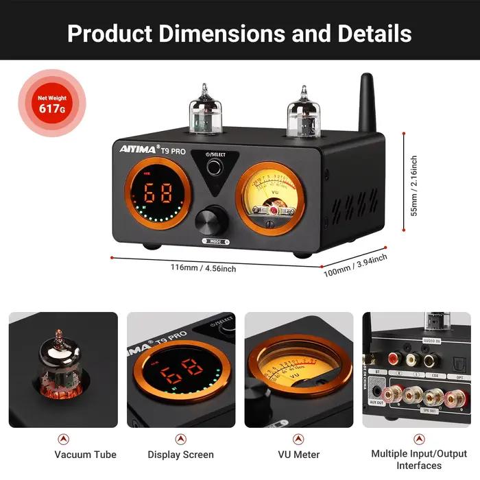 AIYIMA Audio T9 Pro amplificateur à Tube sous vide stéréo Bluetooth 5.1 QCC3040 Aptx USB DAC COAX OPT HiFi maison amplif