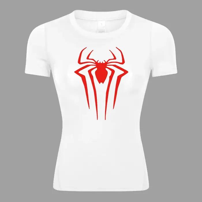 Chemise de Compression à manches courtes imprimé araignée pour femmes, T-Shirt d'athlétisme, de cour