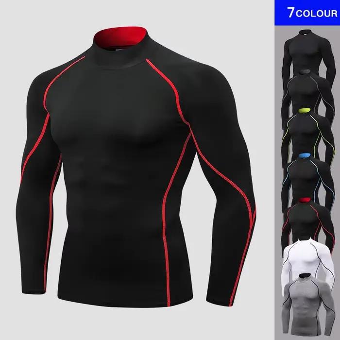 Chemises de Compression à manches longues et col haut pour hommes, collants de sport Cool et sec, Pr