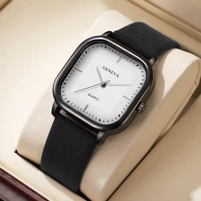 Mode cadran carré montres pour hommes montre à Quartz minimaliste bracelet en cuir décontracté montr