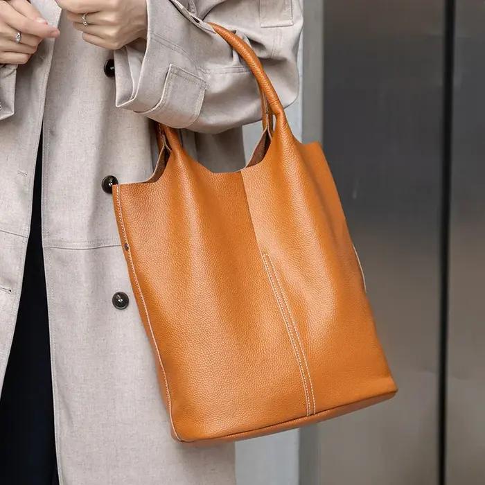 Femmes seau luxe sac fourre-tout femme décontracté véritable cuir de vache sacs à bandoulière dames