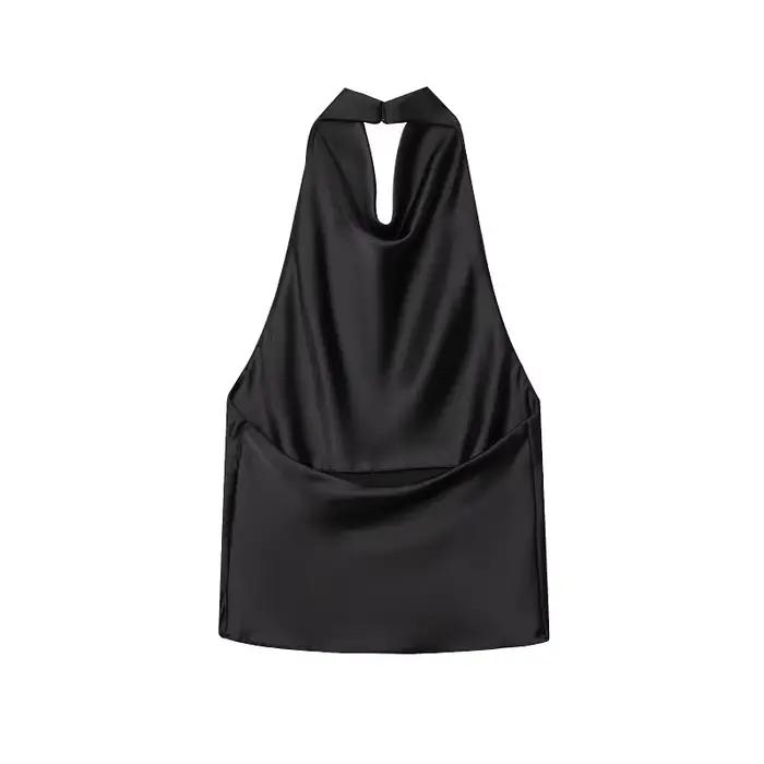 MUJER 2025 haut à licou pour femmes noir Satin dos nu haut femme rose été plage haut femme épaules n