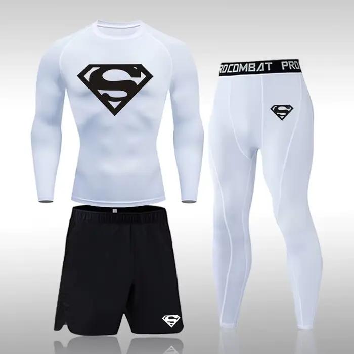 Ensemble de compression MMA pour homme, t-shirt long et serré, survêtement, pantalon d'entraînement,
