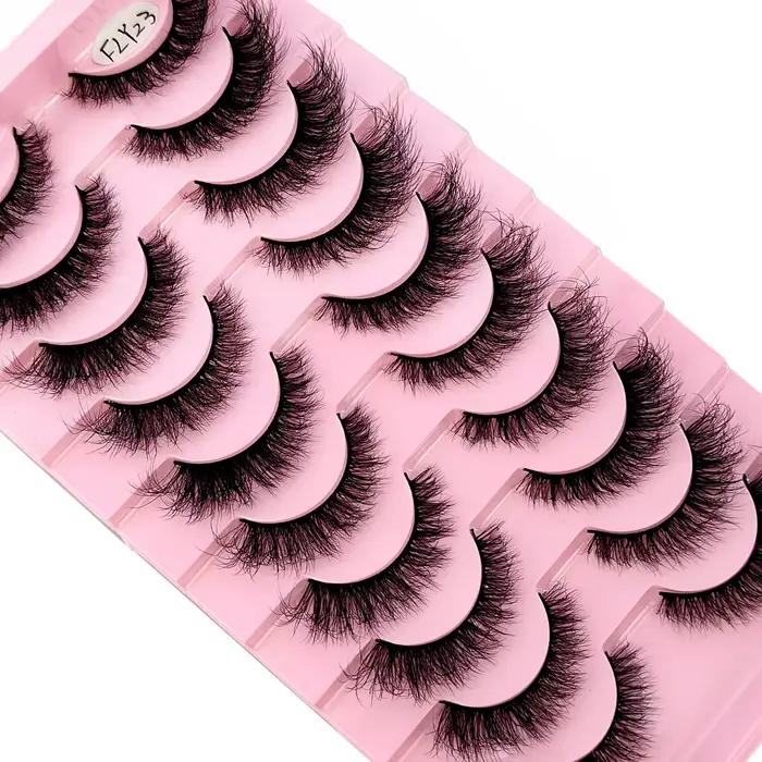 Faux-cils 3D en faux vison, 10 paires, faits à la main, naturels, nude, maquillage, imitation, crois