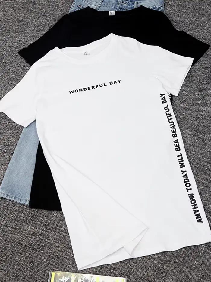 T-shirt manches courtes femme, ample, ample, en coton, imprimé jour de merveilles, été