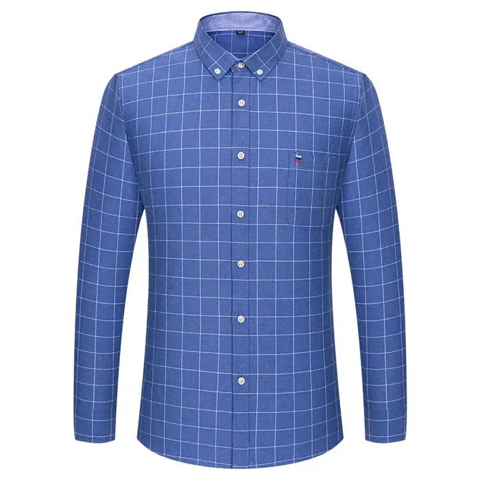 Chemises Oxford 100 % coton pour hommes, manches longues, à carreaux, douces, coupe classique, chemi