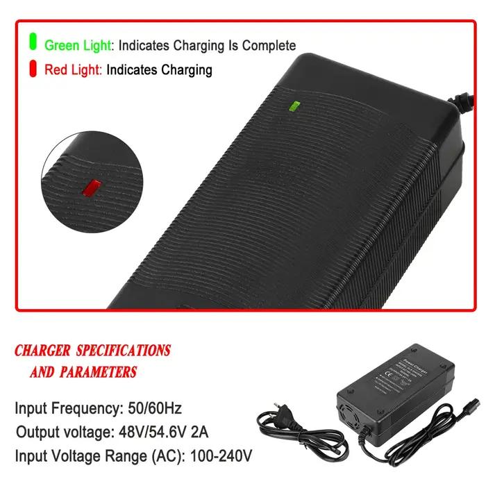 Chargeur de batterie lithium 54,6V2A pour vélo électrique, trottinette électrique, batterie Li-ion a