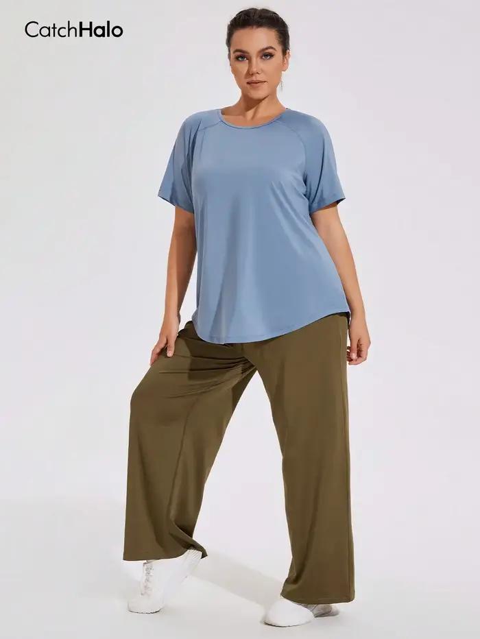T-shirt de sport grande taille pour femme – Haut de gym à coupe décontractée, respirant et léger – T