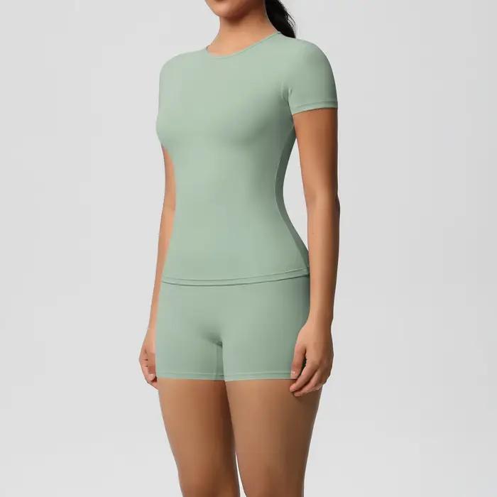 Ensemble de Leggings de gymnastique à séchage rapide, 2 pièces, manches courtes, respirant, extensib