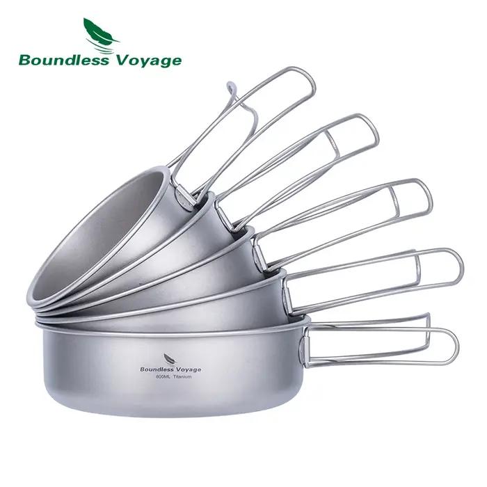 Casseroles en titane Voyage sans limite, bols, vaisselle avec poignée pliante, Camping de plein air,