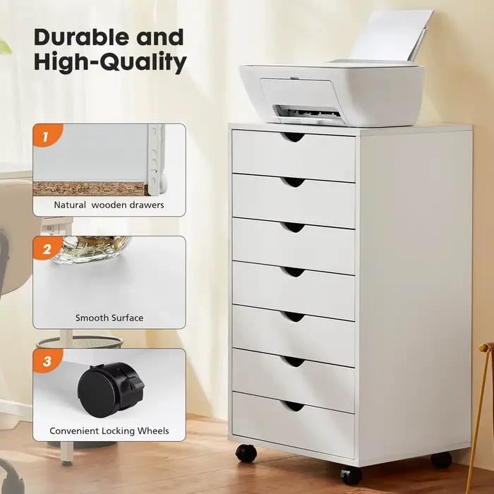 JHK 7 tiroirs commode table de nuit armoire de rangement en bois fichier bureau armoire Mobile roues