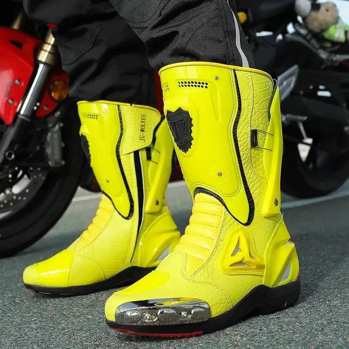 Hurbike-Bottes de course de moto en cuir microcarence, chaussures de motard, changement de vitesse d