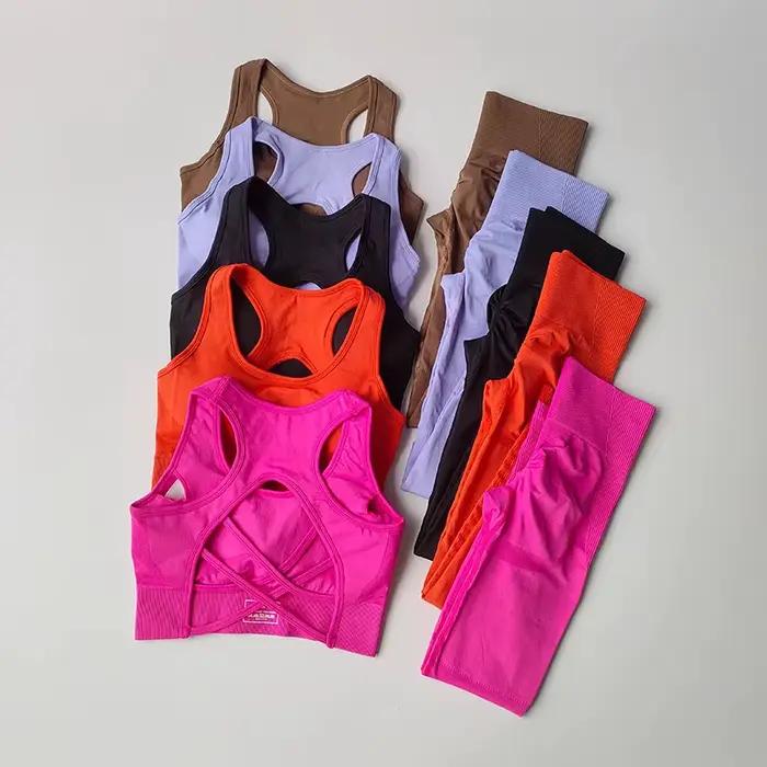 Survêtement femme ensemble yoga fitness - Soutien-gorge + leggings taille haute combinaison sport sans coutures