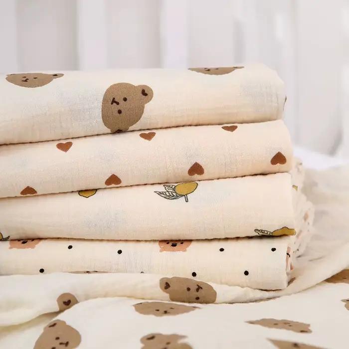 Couverture d'emmaillotage en mousseline de coton pour bébé, imprimé de dessin animé mignon, douce et