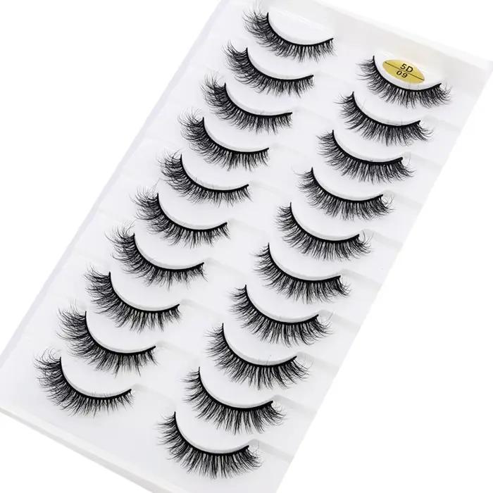 Faux Cils 3D Naturels en Vison, Longs, Doux et Moelleux, Kit de Maquillage, 10 Paires