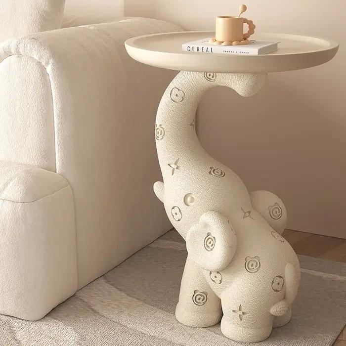 Table d'appoint en cuir crème éléphant, moderne et Chic, étagère de rangement ouverte, décor de cham