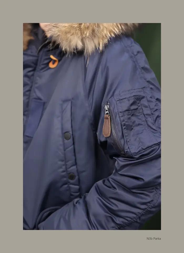 Parka N3B mi-longue à capuche en coton, veste de pilote, manteau d'hiver chaud avec col en fourrure
