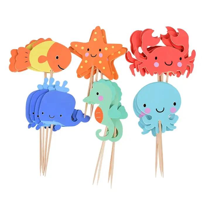 Décorations de Cupcake sous la mer, 24 pièces, drapeaux de fête sous la mer, thème sirène, fête prén