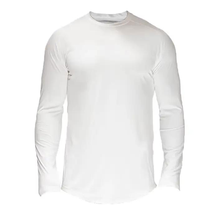 T-shirt de Fitness en maille unie à séchage rapide pour hommes, T-shirt à manches longues extensible