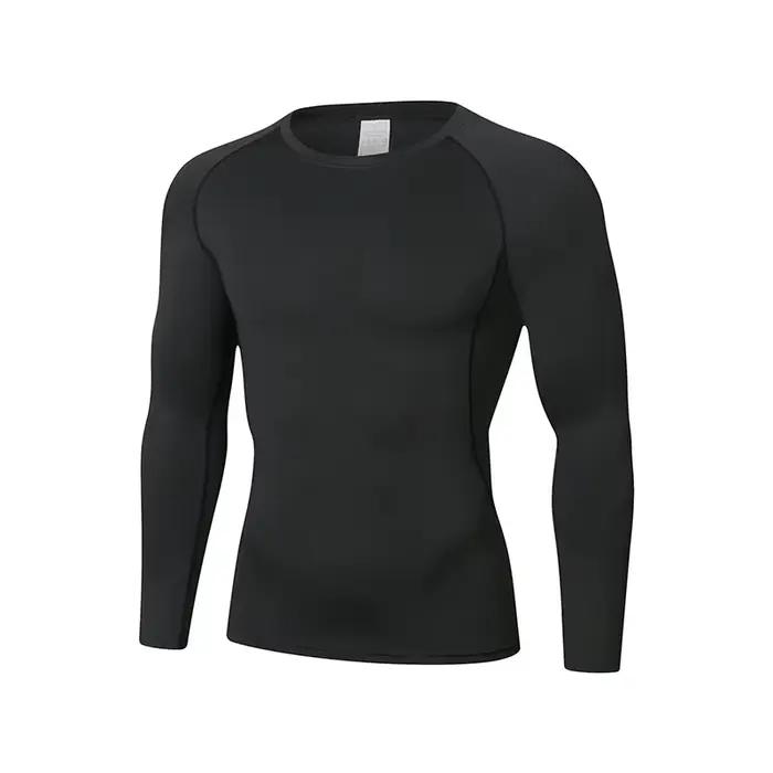 T-shirt de sport à manches longues pour hommes, coupe ajustée, absorbant la sueur, respirant, combin