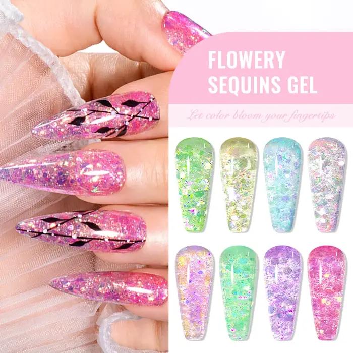 Vernis à ongles Gel à paillettes fleuries, couleur scintillante, Semi-Permanant, à tremper, pour man
