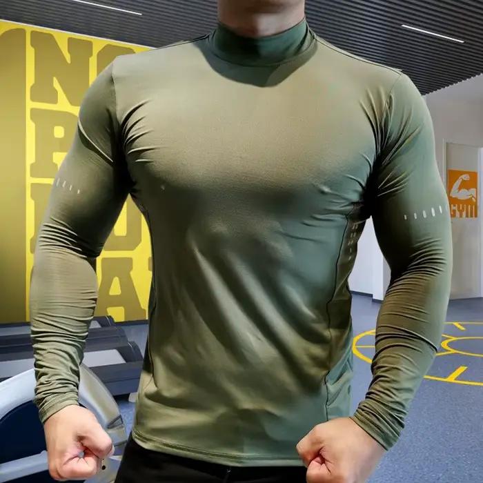 Hommes Compression Sport hauts cols hauts élasticité respirant T-Shirt salle de Sport course sweat F
