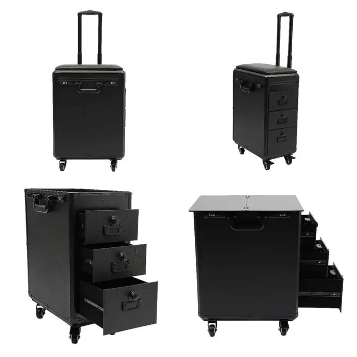 NOUVEAU Trolley de Maquillage Roulant avec Support de Bras pour Tatouage, Valise de Beauté à 3 Tiroi