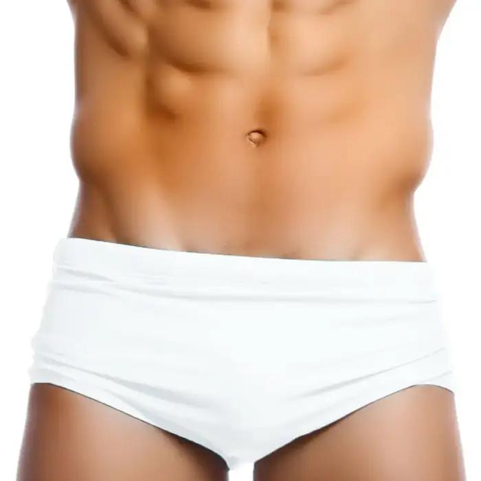 Marque hommes maillot de bain solide été rembourré push-up slip de bain blanc couleur unie maillot d