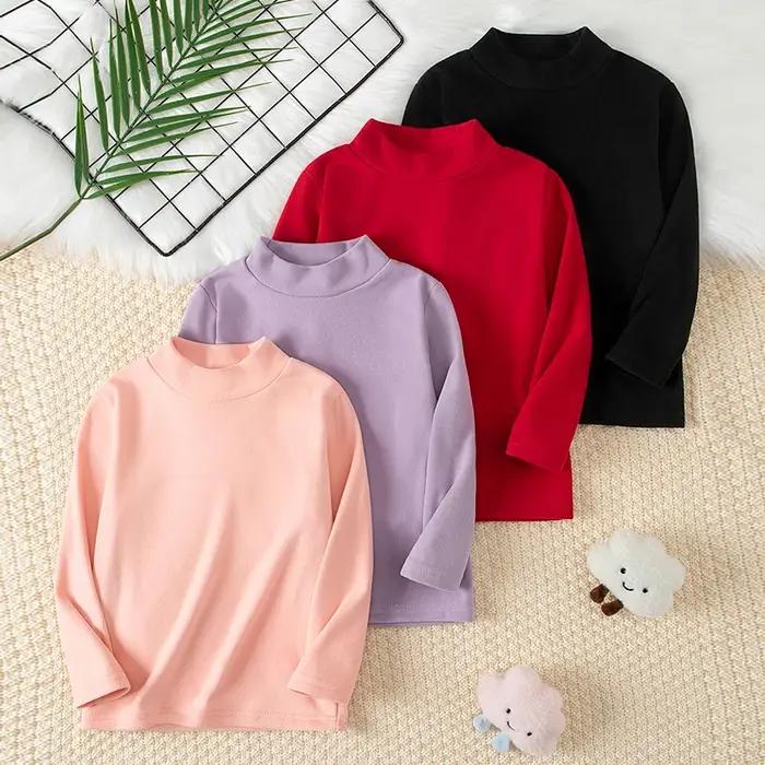 1/2/3 pièces enfants automne et hiver chaud col moyen couleur unie Base haut décontracté T-shirt gar