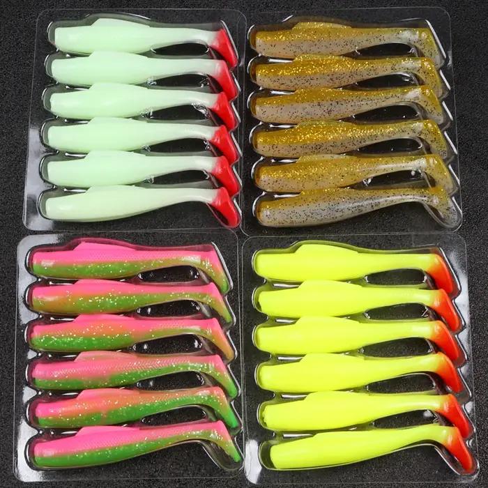 TEUKIM 6 pièces TPR doux ver Shad 80mm 4.8g roche Shiner leurres de pêche mer appât flottant doux le