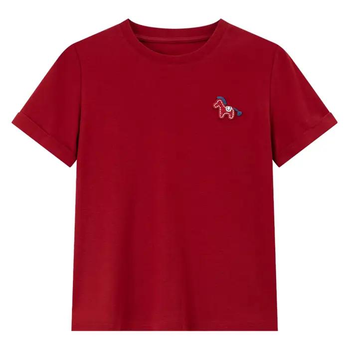 T-shirt décontracté polyvalent rouge pour femme VIMLY, nouvelle collection été 2026, mode bureau, br