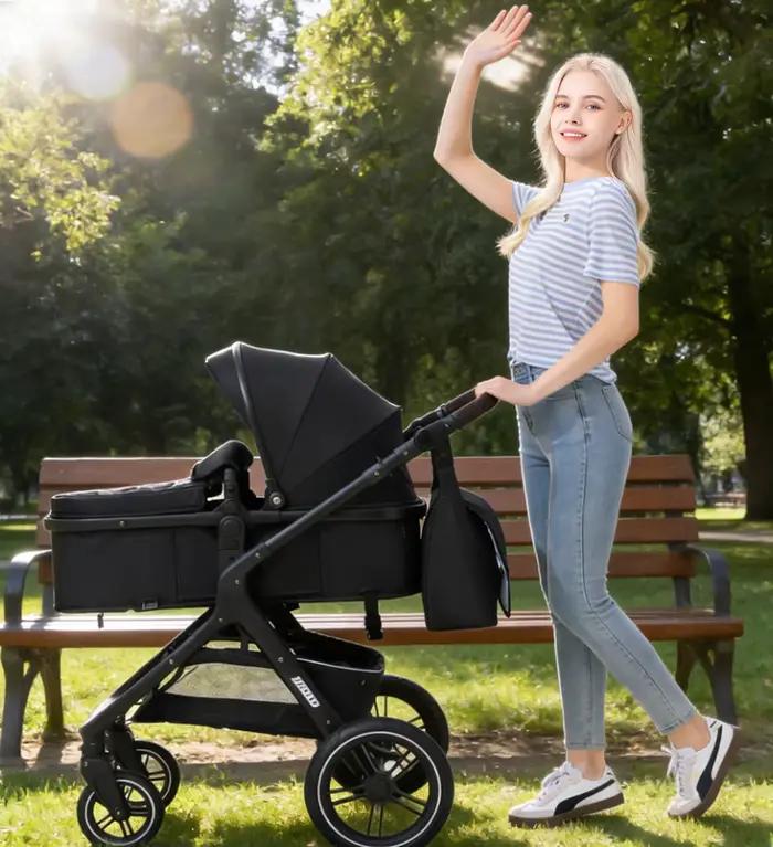 Poussette bébé, siège réversible 3-en-1 avec mode couché, poussette pliable pour nourrisson, frein à