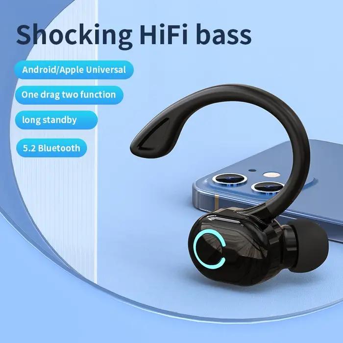 VAORLO-Écouteurs sans fil Bluetooth 5.2 avec micro, crochet d'oreille, casque de sport et de jeu, éc
