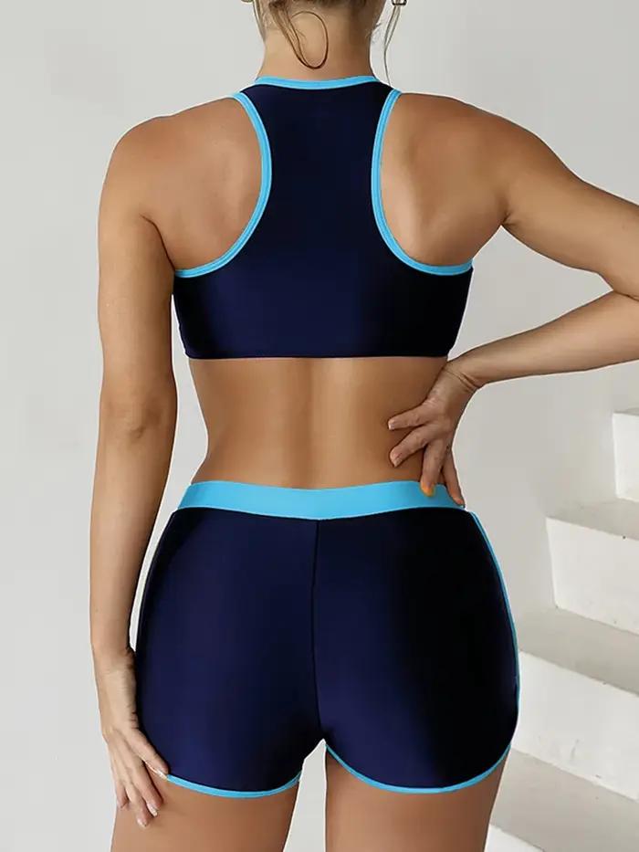 Bikini deux pieces zipped 2026 with shorts for women summer sports swimsuit casual elegant beach volleyball swimming sunbathing