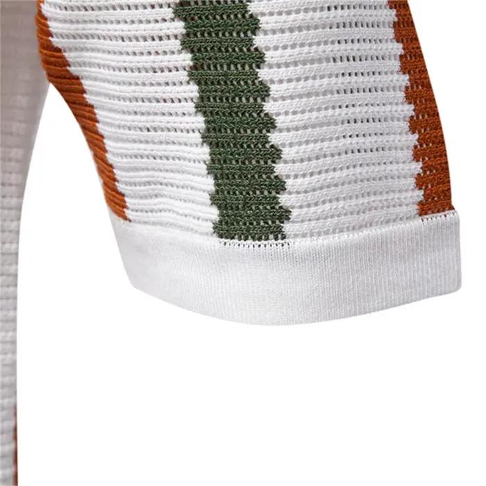 AIOPESON Polo en tricot côtelé pour homme pour tenue décontracté à rayures respirantes avec col conf