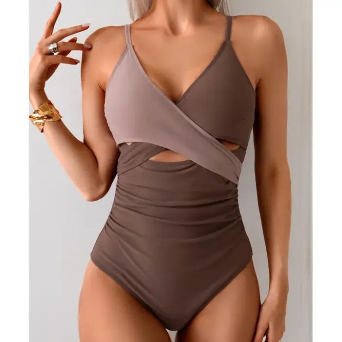 Maillot de Bain Une Pièce Femme Grande Taille - Sexy Fermé pour Piscine et Plage Été