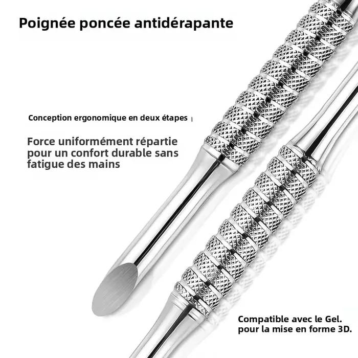 Poussoir à cuticules à sabot coudé à Double tête
