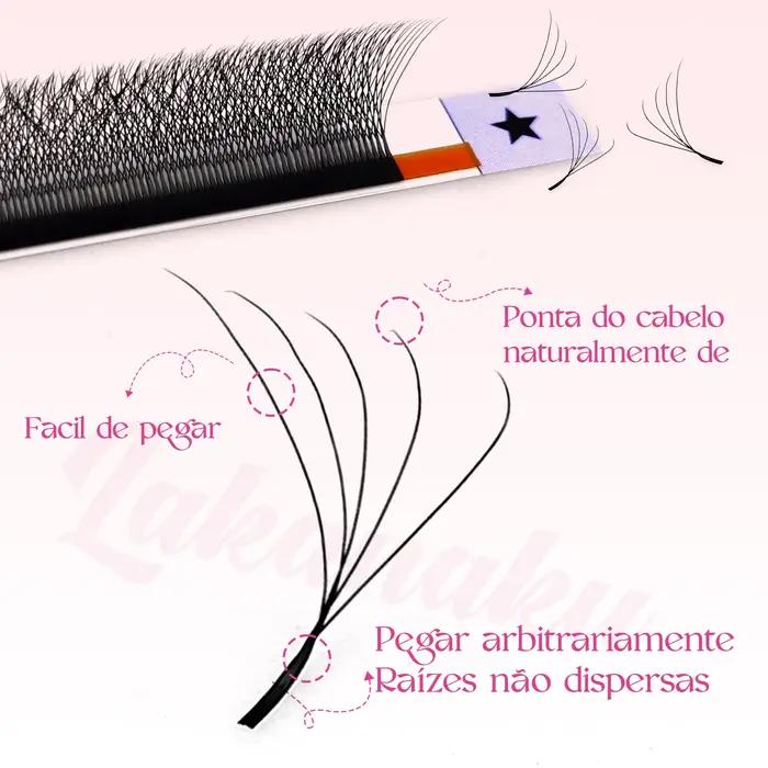 LAKANAKU Fio 5W Extension de cils en forme 6 plateaux Volume Egipcio doux individuel préfabriqué Vol