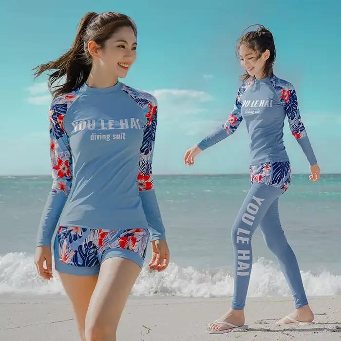 Rashguard imprimé à manches longues pour femmes, 3 pièces/ensemble, Protection solaire UV, chemise d