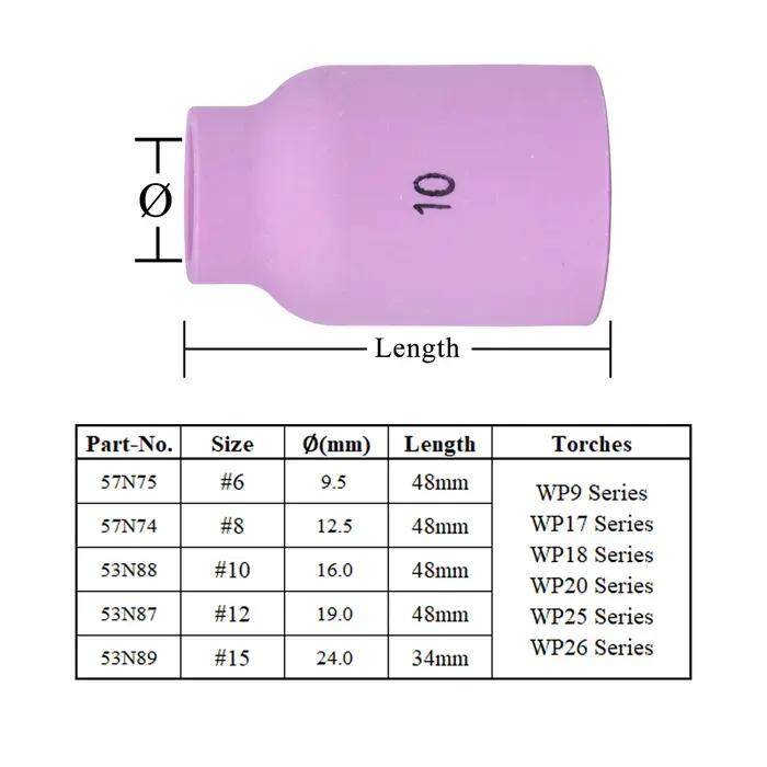 10 pièces par boîte 48/34mm 57N74 57N75 53N87 53N88 53N89 buses d'alumine pour torche de soudage TIG