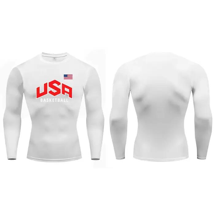 Drapeau américain basket-ball athlétique hommes course T-Shirt Compression à manches longues T-Shirt
