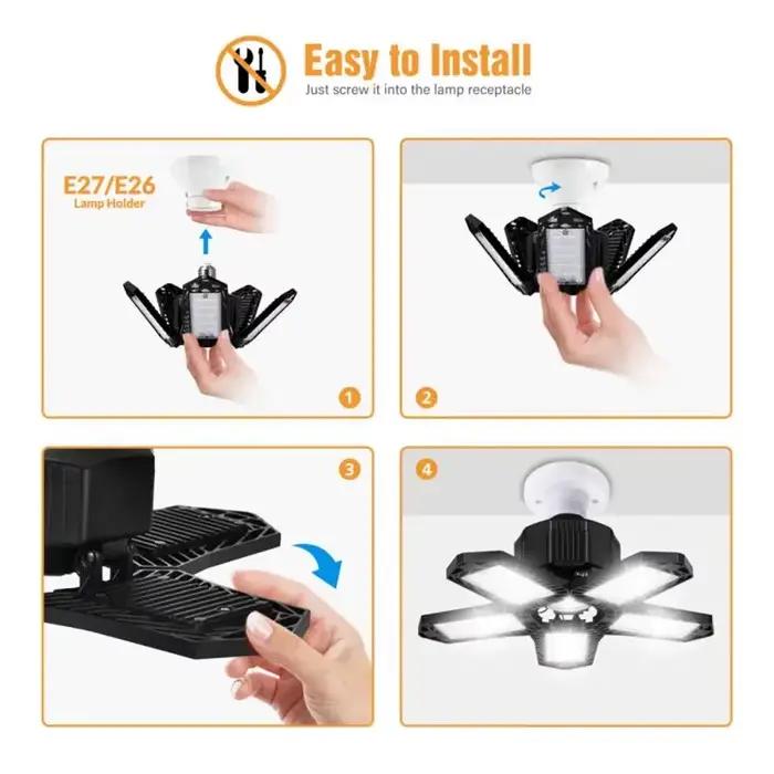 INDA/E26-Lampe de Garage à LED 60W, Ventilateur Réglable et Déformable, Luminaire de Travail Industr