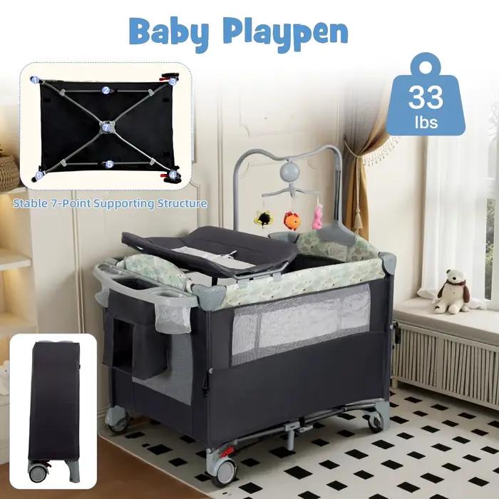 Pack n Play Playard portable avec couffin, berceau de voyage pour bébé avec table à langer, lit de p