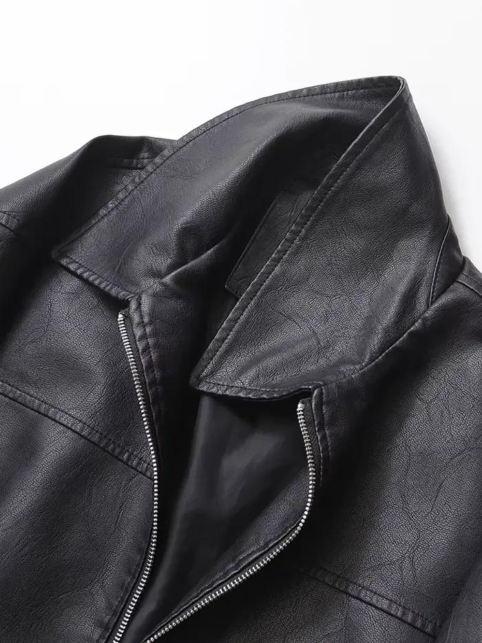 Ailegogo streetwear femmes Vintage Loose court pu faux cuir veste printemps automne femmes zip mante