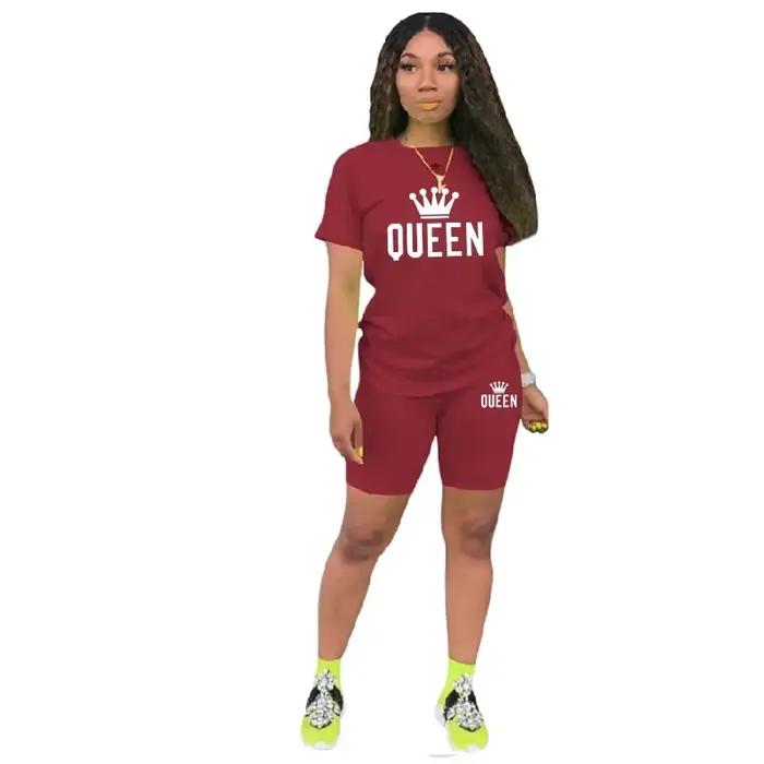 Ensemble de survêtement 2 pièces imprimé Queen pour femme, t-shirt et short, vêtements de sport déco