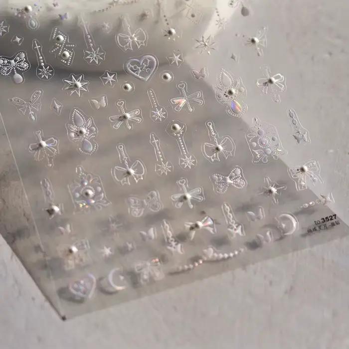 Autocollants pour ongles en cristal et diamant 5D, 1 pièce, stickers de décoration, laser, nœud papi