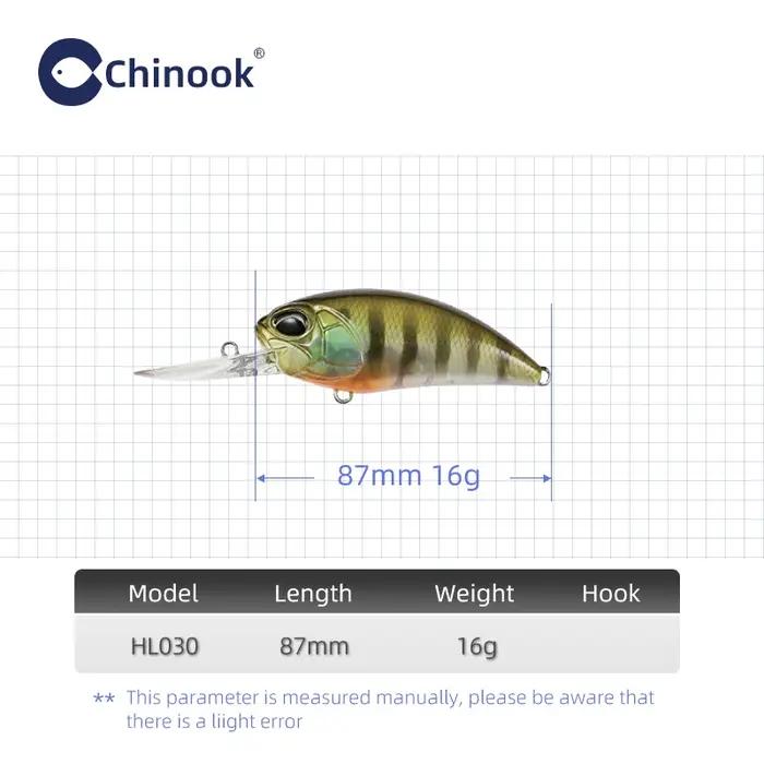 Leurre de pêche au basse CHINOOK Crankbait 87MM 16G, profondeur 2-3m, leurre coulant moyen, leurre à